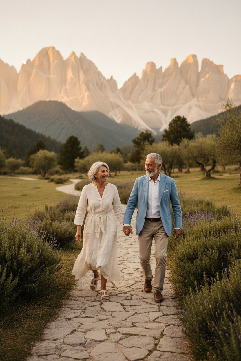 Pareja mayor activa y feliz con energía natural Shilajit del Himalaya